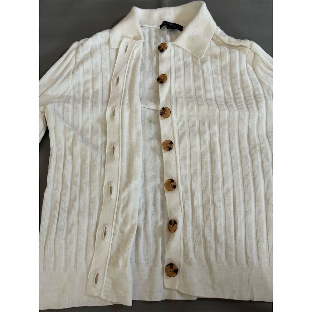 Ann Taylor Women's Cream Ribbed Knit Button-Down Cardigan Sweater XL - Picture 5 of 11